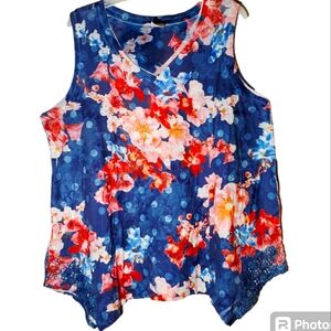 Time&Tru women's XL floral print sleeveless pullover summer top. 3076